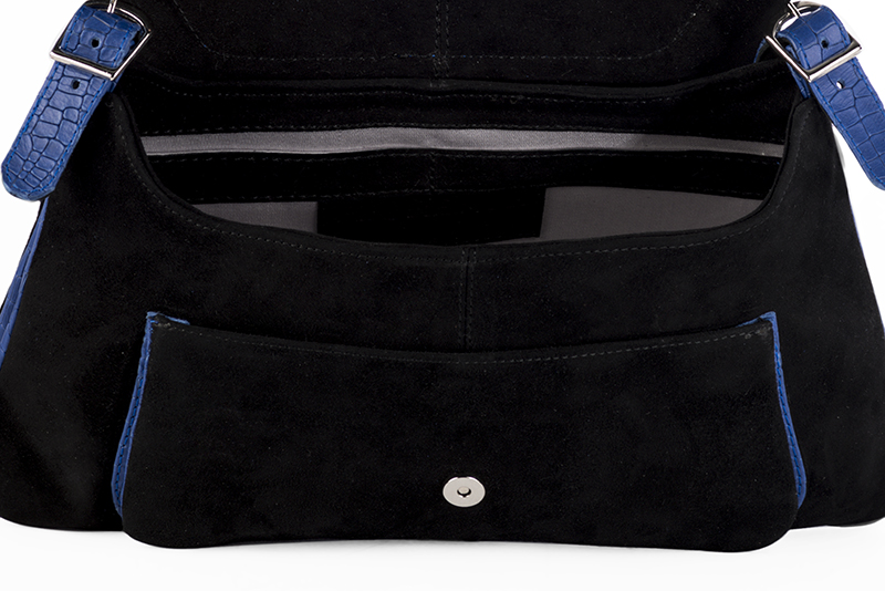 Dress handbag in matt black and electric blue leather - Rear view